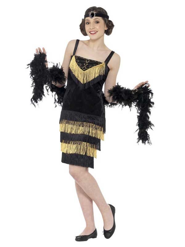 1920s Flapper Girl Costume, Gold & Black