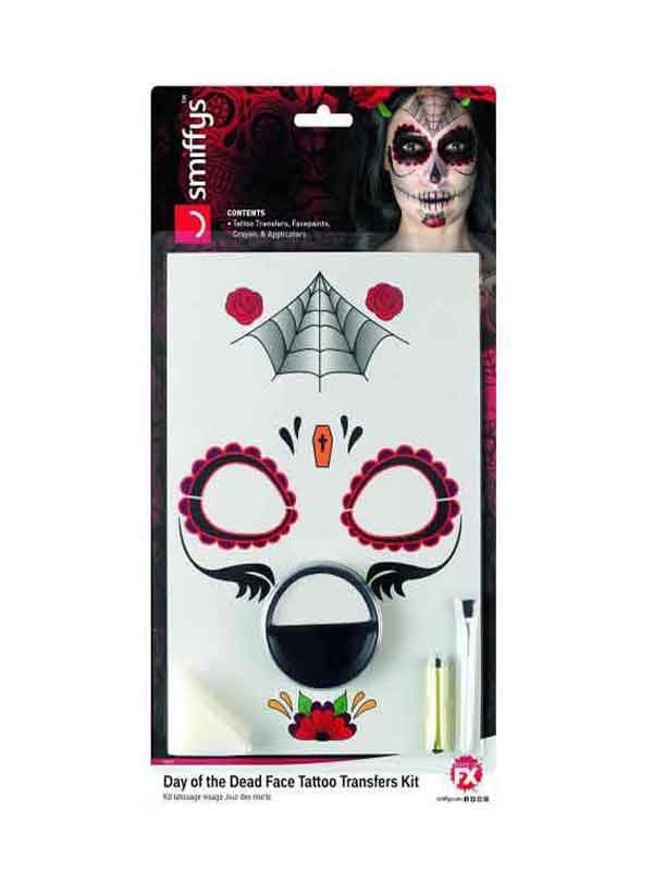 Day Of The Dead Face Tattoo Transfers Kit