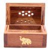 Sheesham Wood Mini Incense Burner Box, Elephant Inlay - Image 2