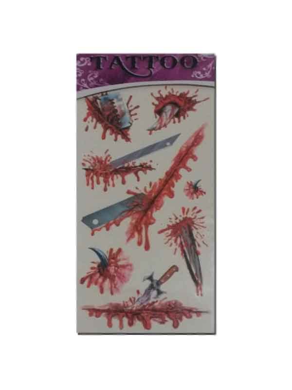 Sinister Wounds Razor & Dagger 8 Temporary Tattoos