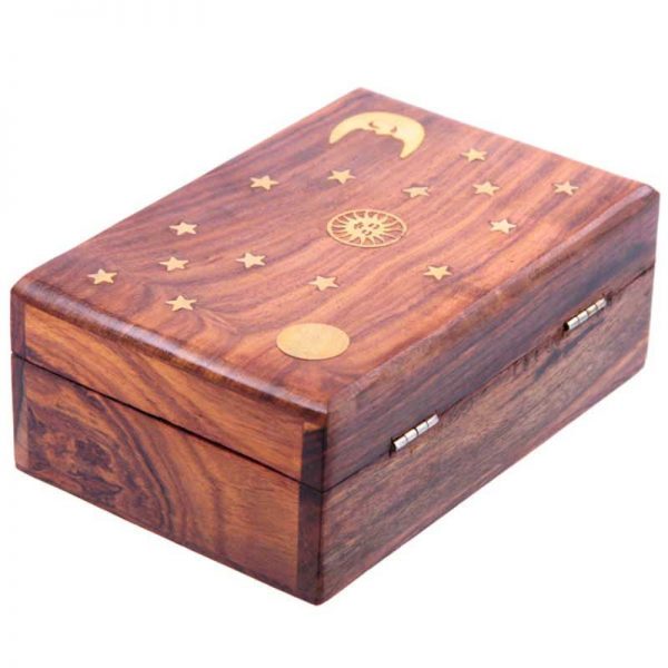 Sheesham Wood Trinket Box With Sun, Moon & Star Inlay - Image 2