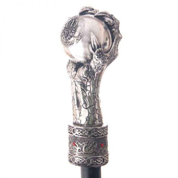 Black Walking Stick With Dragon Claw & Celtic Knotwork Ball Top - Image 2