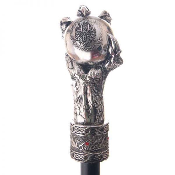 Black Walking Stick With Dragon Claw & Celtic Knotwork Ball Top - Image 3