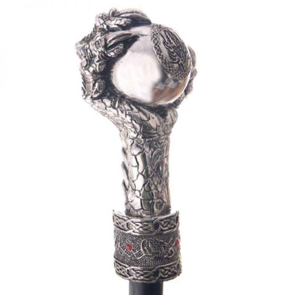 Black Walking Stick With Dragon Claw & Celtic Knotwork Ball Top - Image 4