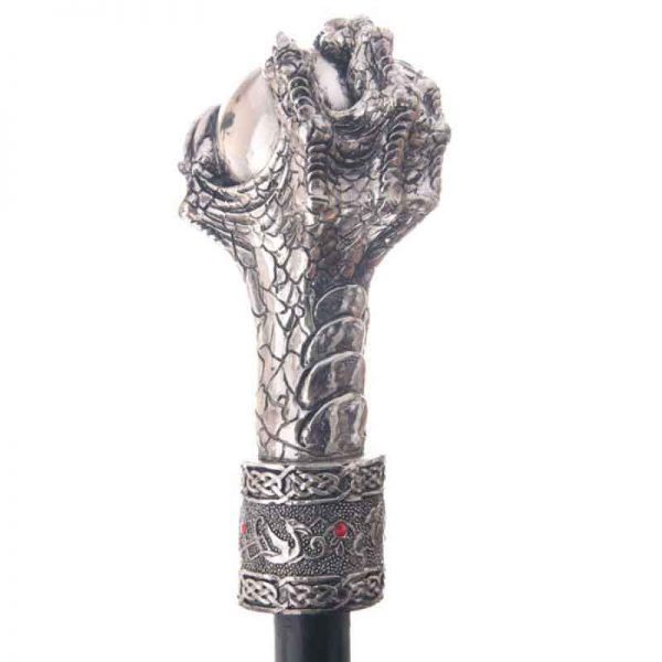 Black Walking Stick With Dragon Claw & Celtic Knotwork Ball Top - Image 5