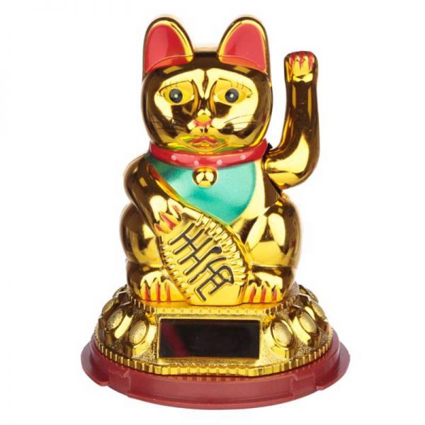 Solar Pals Maneki Neko Golden Lucky Waving Cat