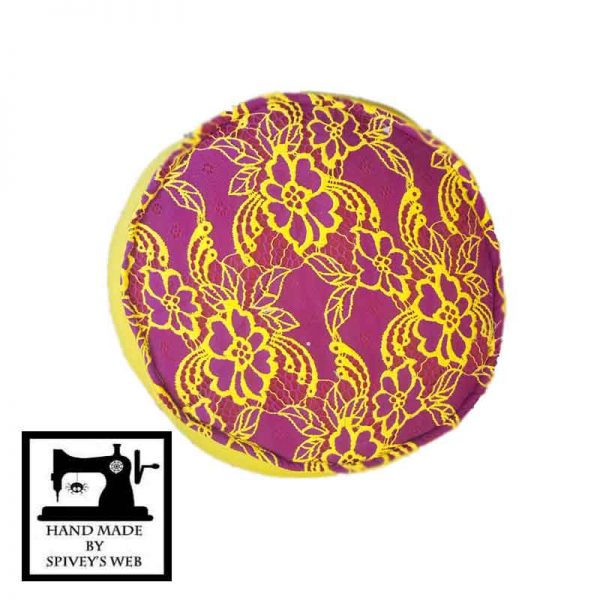 Meditation Cushion, Purple & Yellow Lace