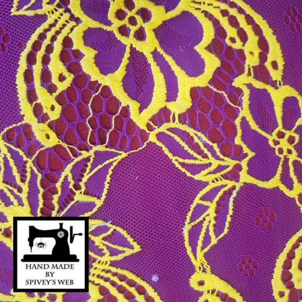 Meditation Cushion, Purple & Yellow Lace - Image 2