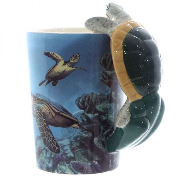 Turtle With Underwater Decal Ceramic Shape Handle Mug