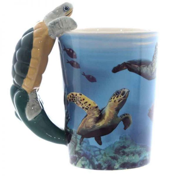 Turtle With Underwater Decal Ceramic Shape Handle Mug - Image 3