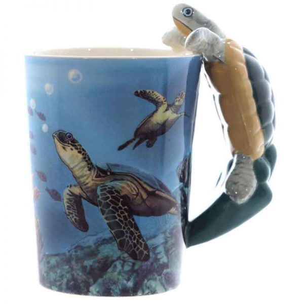 Turtle With Underwater Decal Ceramic Shape Handle Mug - Image 5