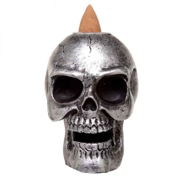 Backflow Incense Burner Silver Skull