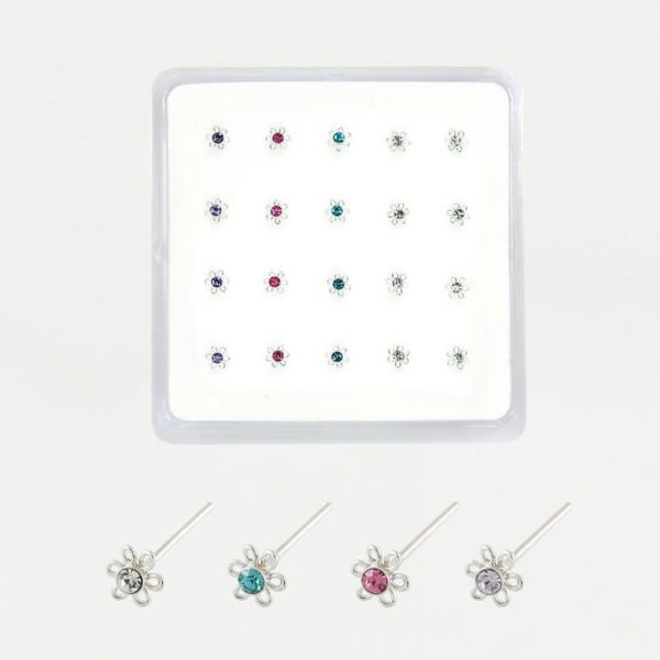 Sterling Silver Assorted Gemset Flower Nose Pins (Sold Separately)