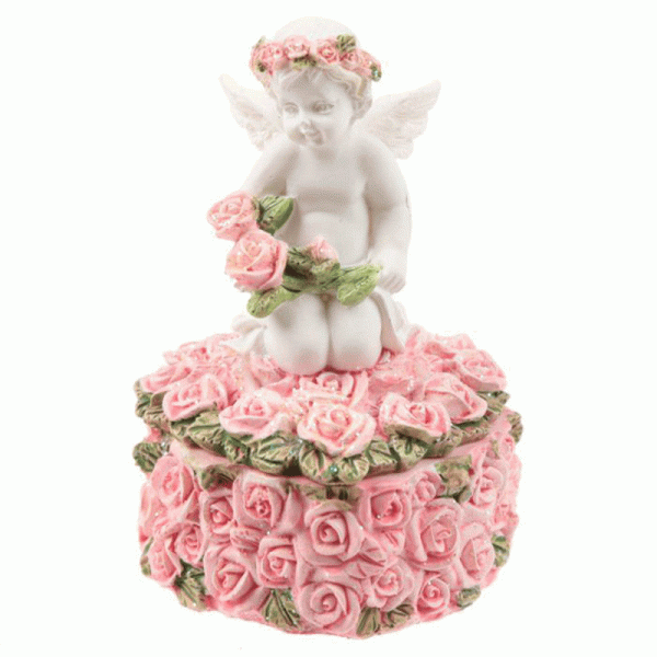 Rosebud Heart Cherub Trinket Box