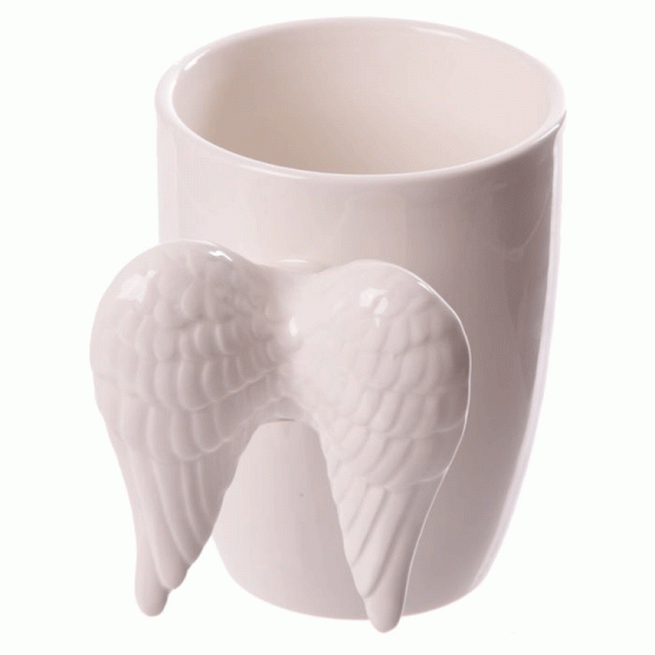 Angel Wings Ceramic Shaped Handle Mug