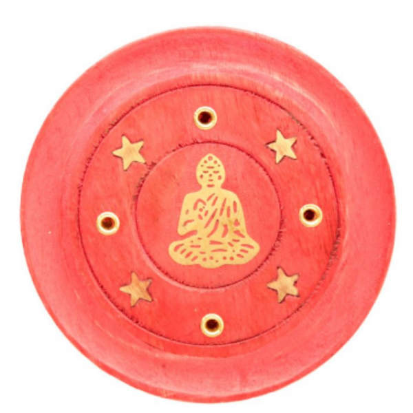 Mango Wood Buddha Round Ashcatcher Incense Sticks & Cones Burner