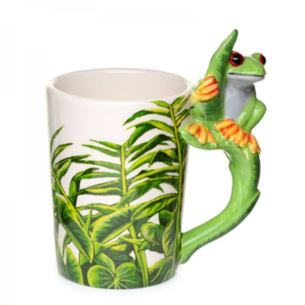 Tree Frog with Foliage Decal Ceramic Shaped Handle Mug